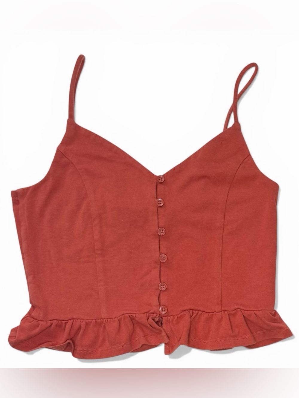Orange Rust Ruffle Hem Button-Front Cami Top - Picture 2 of 4